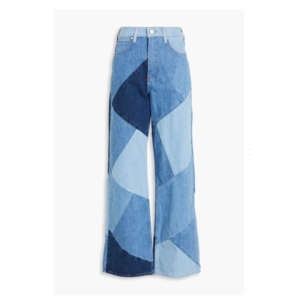 FRAME Pants Size 26 Le High N Tight Wide Leg Patchwork Denim Jean $548